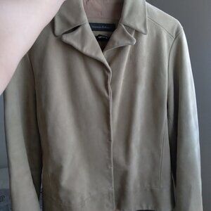 Vintage 90s Y2K Banana Republic Beige Suede Leather Jacket Size Medium